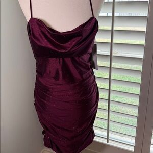 NWT Juniors Honey and Rosie Sparkle Burgundy Spaghetti Strap Dress size Large